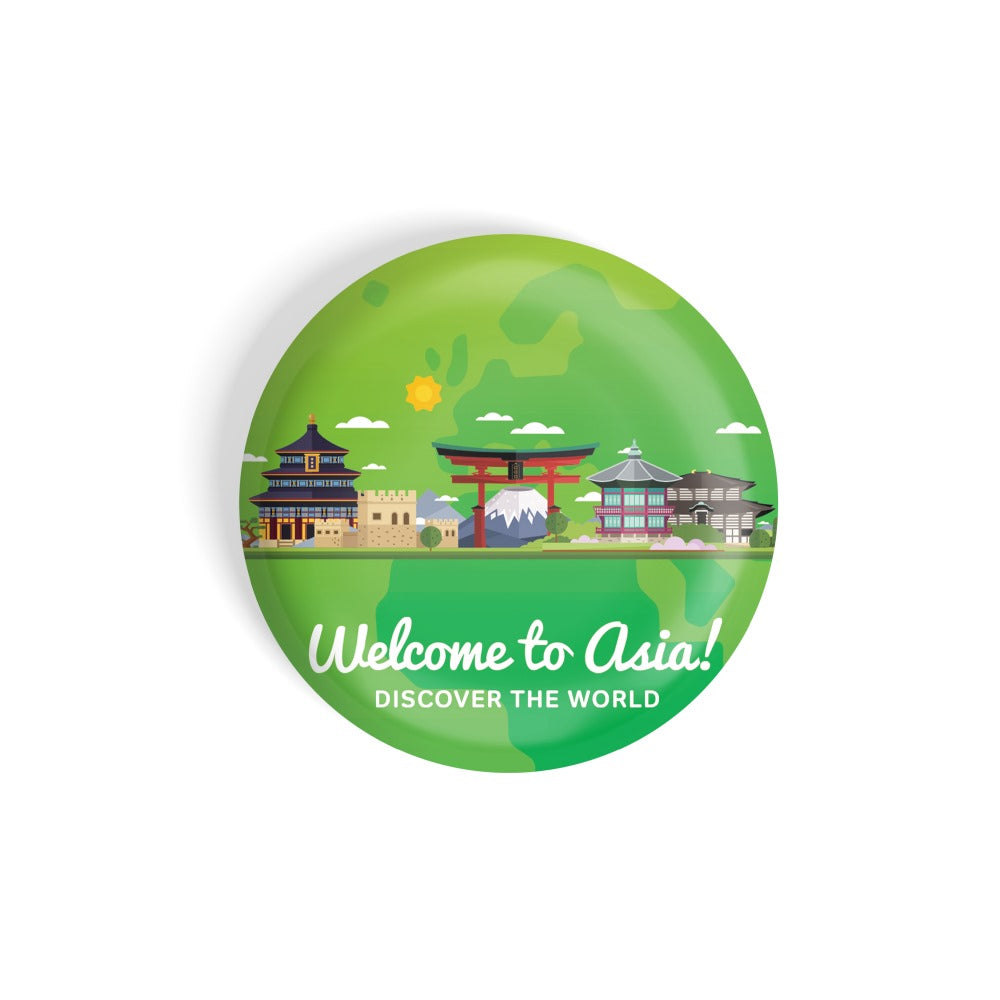 dhcrafts Round Fridge Magnet Green Color Monuments Discover The World Welcome To Asia D3Glossy Finish Design Pack of 1 (75 mm)